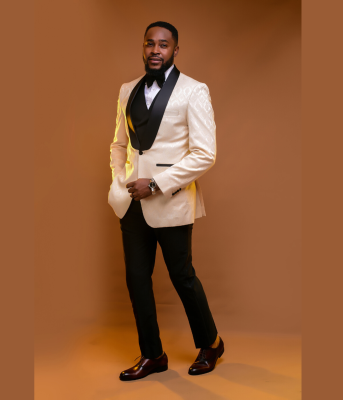 3- Piece Cream & Black Damask Pattern Suit By Alan Cruzer