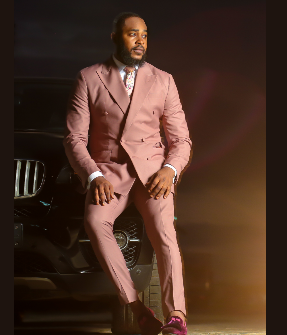 Men's Salmon Pink Double Breasted Peak Lapel Business Suit