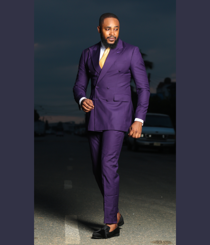 Purple Double Breasted Peak Lapel Business Suit
