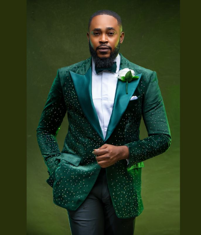 Embellished Emerald Green Peak Lapel Men's Wedding Suit