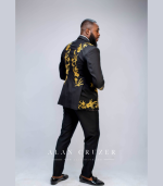 Gold Floral Pattern Embroidered Black Suit