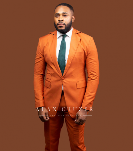 Orange One Button Notch Lapel Business Suit