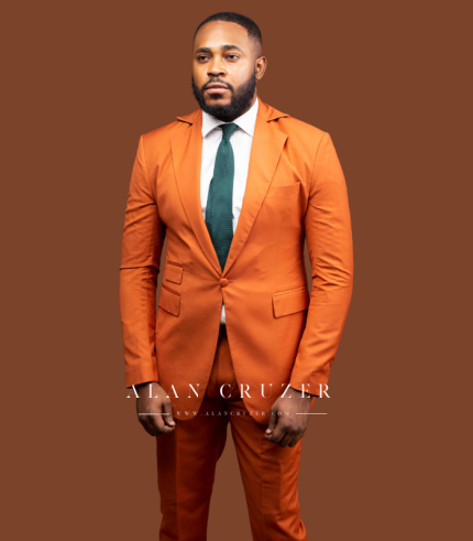 Orange One Button Notch Lapel Business Suit